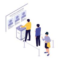 Citizens lining up and casting their votes at a ballot box in a voting station. vector