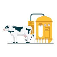 A smart milking machine automates the process of milking cows and collecting dairy for improved efficiency. vector