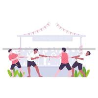 Team members play tug of war in a lively Independence Day competition. vector
