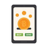 Mobile screen with bitcoin interface, showing buy and send options for digital currency. vector