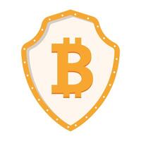 Bitcoin logo on a protective shield, symbolizing digital currency security and trust. vector
