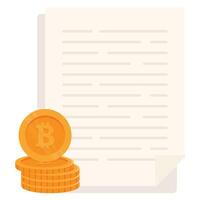 Stack of bitcoins next to a document, indicating legal or regulatory aspects of cryptocurrency. vector