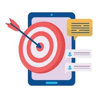 A mobile phone with a bullseye and arrow representing a targeted digital advertising campaign. vector