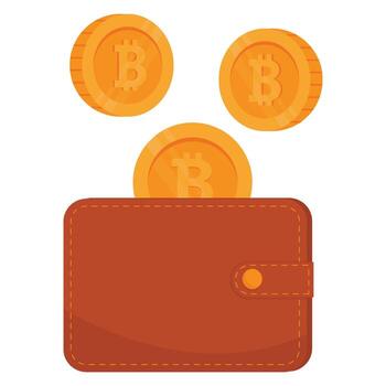 bitcoin monedas siendo almacenado dentro un marrón digital billetera. vector