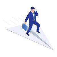 A woman rising from a smartphone with upward arrows and coins, symbolizing online business success. vector