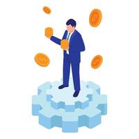 A business woman holds a glowing bulb, representing creative and innovative ideas. vector