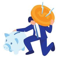 A businessman runs on an upward arrow path, symbolizing ambition and progress. vector