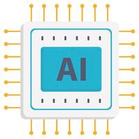 A digital illustration of an AI microchip with orange connections symbolizing intelligent processing. vector