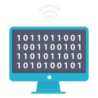 A flat-style screen displaying binary numbers, symbolizing data processing and coding. vector