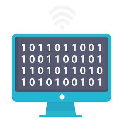 A flat-style screen displaying binary numbers, symbolizing data processing and coding.