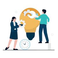 A team works together to develop and refine a big idea. vector