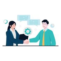 Man and woman shaking hands after successful business collaboration. vector