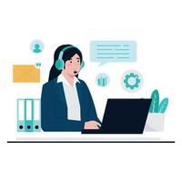 Female agent providing digital customer service from laptop. vector