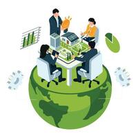 Business professionals gather to discuss strategies for sustainable urban and energy solutions. vector