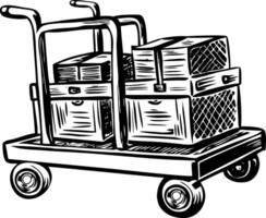 A glyph style illustration representing baggage cart vector