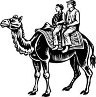 A trendy vintage style illustration showing camel ride vector