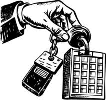 A vintage style illustration showing hotel key vector