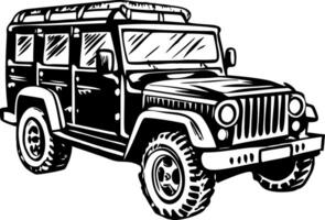 A sketchy style illustration showing safari jeep vector