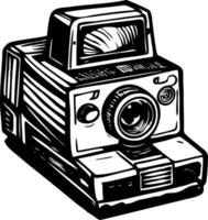 A vintage style illustration showing polaroid camera vector