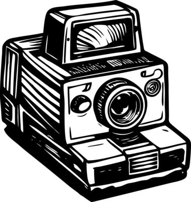 A vintage style illustration showing polaroid camera