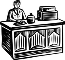 A glyph style illustration representing lodging desk vector