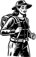 A vintage style illustration showing woman tourist vector