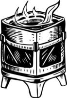 A sketchy style illustration showing camp stove vector