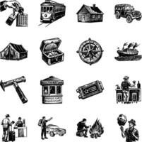 Pack of Recreation Vintage Style Illustrations vector