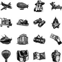 Collection of Travel Vintage Style Illustrations vector