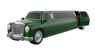3D illustration of a green limousine isolated on white photo