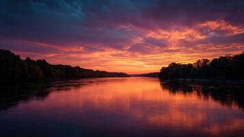 The Peaceful Drama Of A Sunset On A Slow Moving River photo