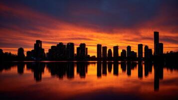 The Striking Colors Of Sunset Over An Urban Skyline photo