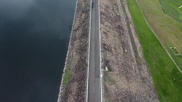 Aerial view of a road and a river photo