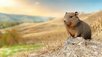 Young Rock Hyrax On Rocky Terrain In Natural Habitat. Wildlife In Serene Landscape photo