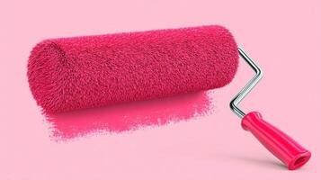 Pink Paint Roller on Pink Background A Vivid Image for DIY Home Decor, Painting Projects, and Creative Visuals photo