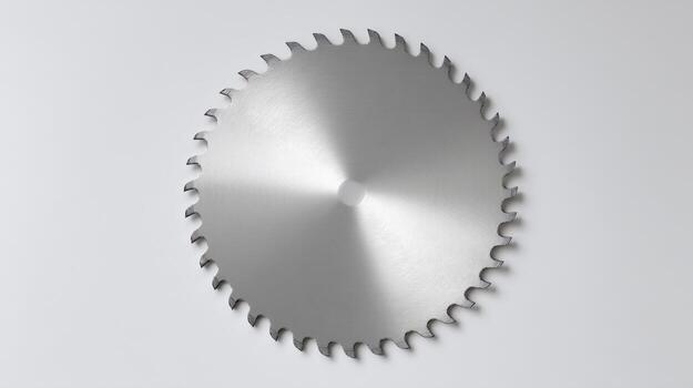 of a circular saw blade, showcasing its sharp teeth and metallic surface. A detailed image perfect for industrial, construction, and manufacturing contexts. photo
