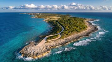 Serene Island Escape Coastal Road Trip on a Tropical Paradise. Discover the breathtaking beauty of this Caribbean island, with its photo