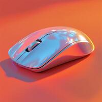 Sleek modern computer mouse resting on a vibrant orange surface in soft lighting photo