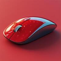 Bright red computer mouse resting on a vibrant background for tech enthusiasts photo