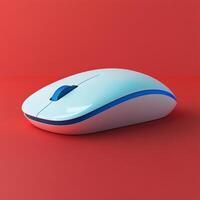 Modern design of a sleek computer mouse against a vibrant red backdrop photo