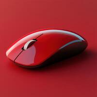 Shiny red computer mouse resting on a vibrant red surface photo
