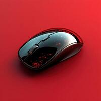 Creative design of a wireless mouse on a vibrant red background photo