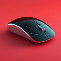 Wireless mouse rests elegantly on vibrant red background with starry design photo