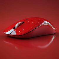 Elegant red computer mouse resting on a bright red surface, showcasing sleek modern design photo