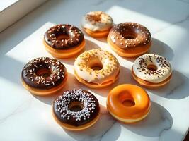 Delicious Assortment of Gourmet Doughnuts with Various Toppings photo