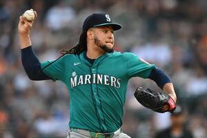 Seattle Mariners starting pitcher Luis Castillo (58) throws a pitch against the Detroit Tigers in the first inning at Comerica Park. editorial_image
