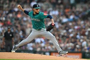 Seattle Mariners starting pitcher Luis Castillo (58) throws a pitch against the Detroit Tigers in the first inning at Comerica Park. editorial_image