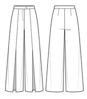 Fashion technical sketch of slit trousers vector