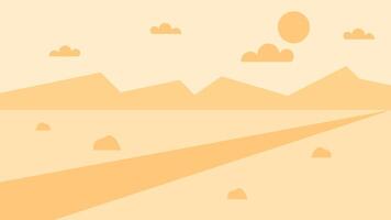 Minimal desert scene with sun, mountains, and soft clouds in warm tones, perfect for nature themes, calm backgrounds, or modern landscape visuals vector
