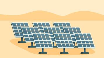 Solar panels generating renewable energy under bright sun in a desert setting, ideal for clean tech, sustainability visuals, and green innovation concepts vector